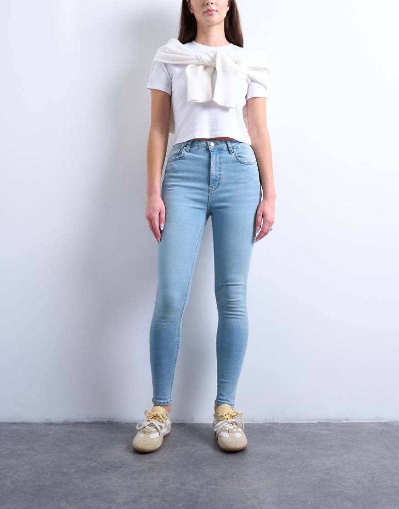 Topshop Hourglass - Jamie - Skinny-Jeans in Bleach-Waschung mit hohem Bund-Blau von Topshop