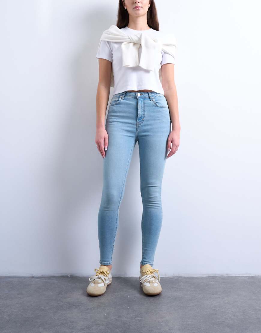 Topshop Hourglass - Jamie - Skinny-Jeans in Bleach-Waschung mit hohem Bund-Blau von Topshop