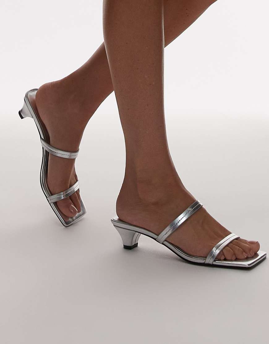 Topshop - Izzy - Mules in Silber mit kegelförmigem Absatz von Topshop