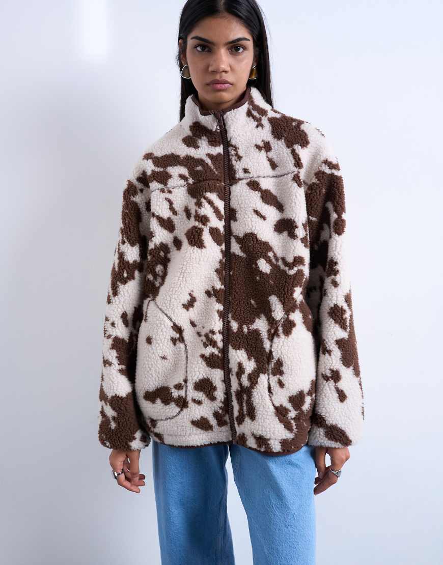 Topshop - Jacke aus Teddyfleece mit Kuhfellmuster-Bunt Topshop - Jacke aus Teddyfleece mit Kuhfellmuster-Bunt von Topshop