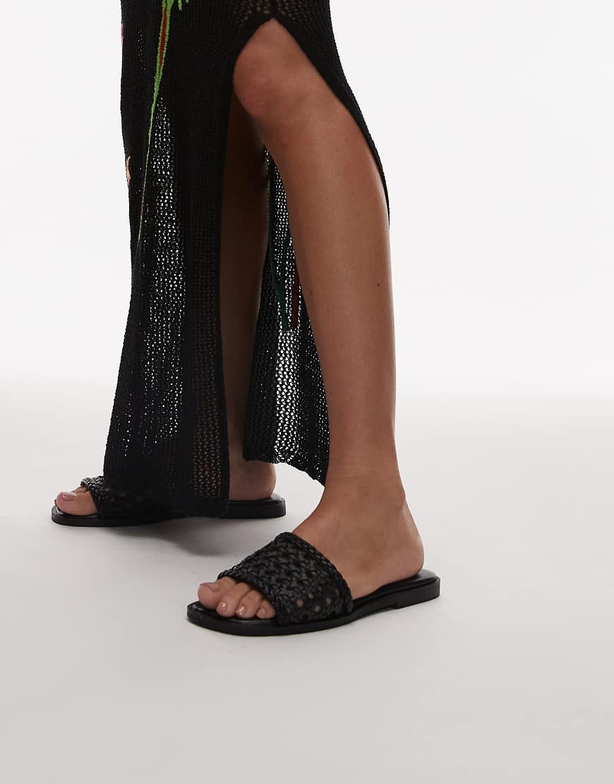 Topshop - Jackie - Flache Sandalen mit Webmuster in Schwarz von Topshop