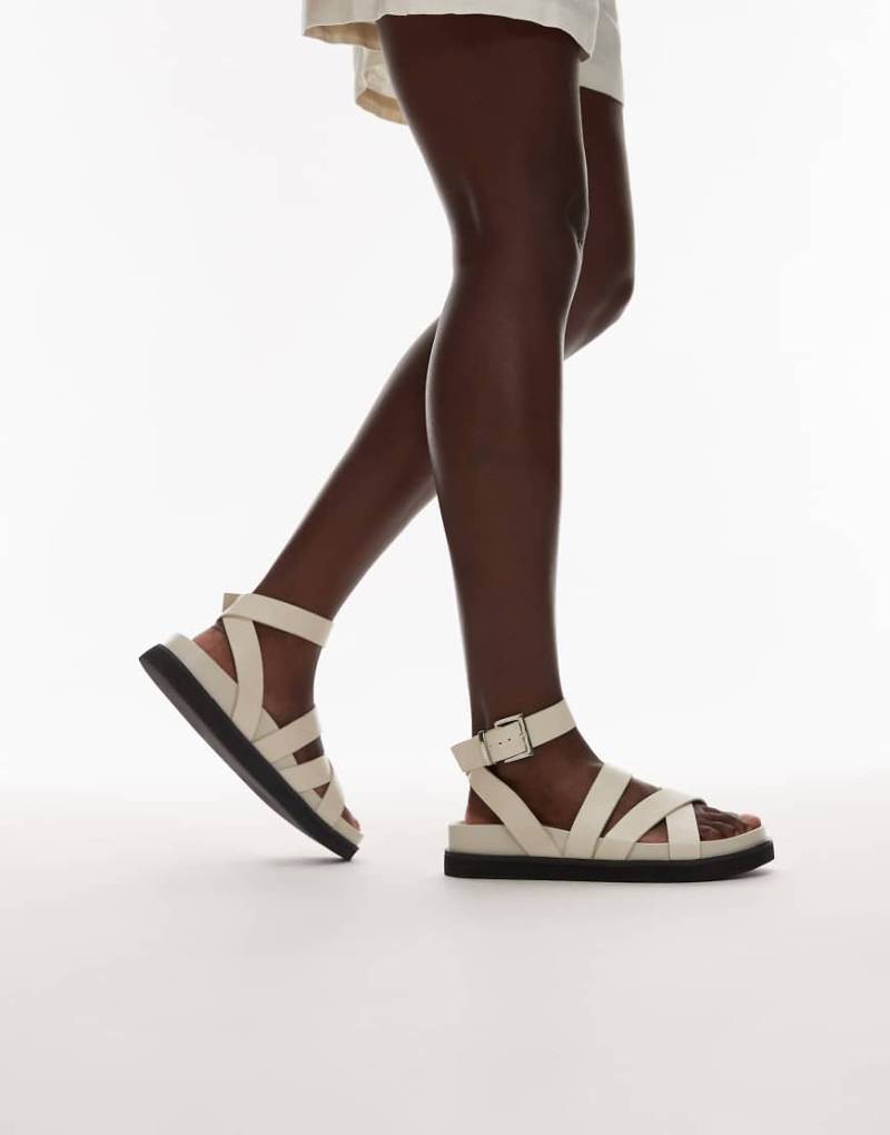 Topshop - Jady - Flache Sandalen in Kroko-Wollweiß von Topshop