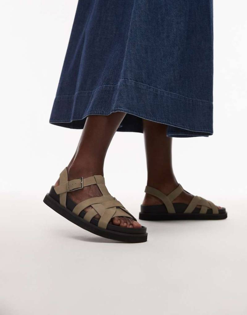 Topshop - Jason - Flache Sandalen aus Wildleder in Grau von Topshop