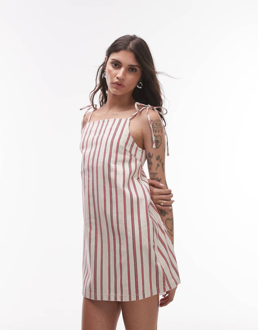 Topshop - Jeans-Minikleid mit roten Streifen-Bunt von Topshop