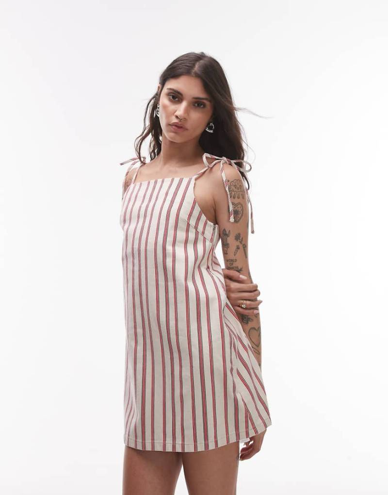 Topshop - Jeans-Minikleid mit roten Streifen-Bunt von Topshop
