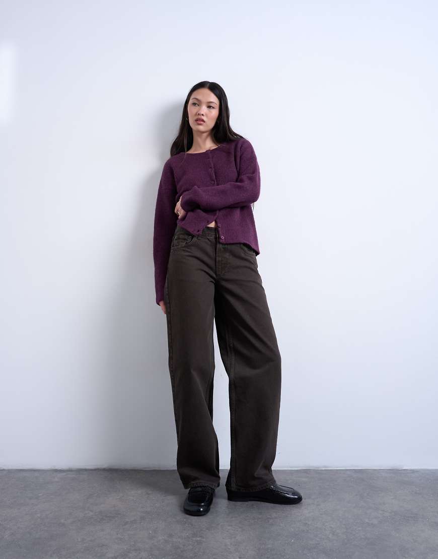 Topshop - Jeans in Schokobraun mit niedrigem Bund und Kordelzug-Brown von Topshop