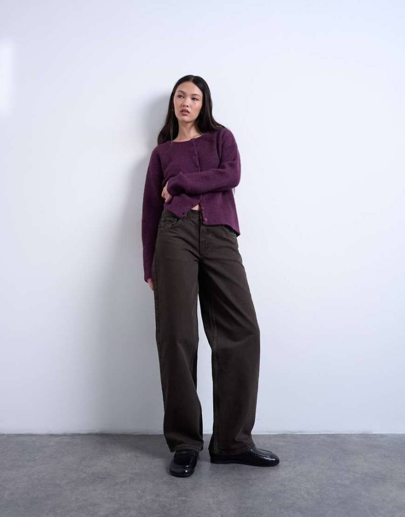 Topshop - Jeans in Schokobraun mit niedrigem Bund und Kordelzug-Brown von Topshop