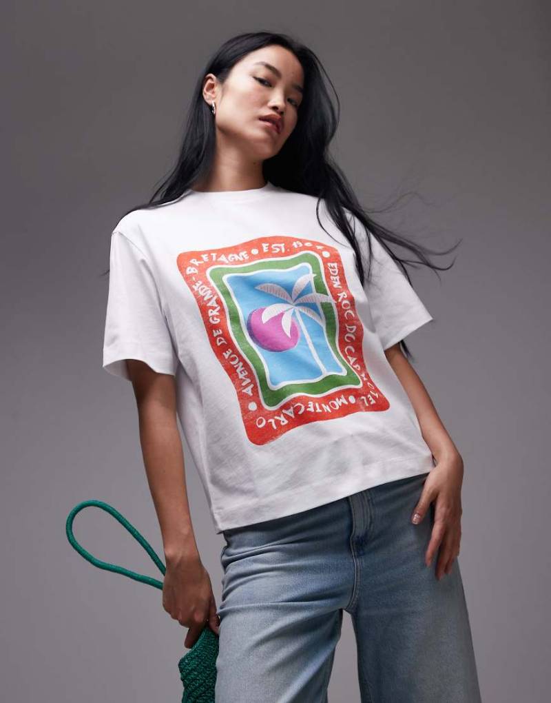Topshop - Jersey-T-Shirt in Weiß mit „Eden Roc"-Urlaubsprint von Topshop
