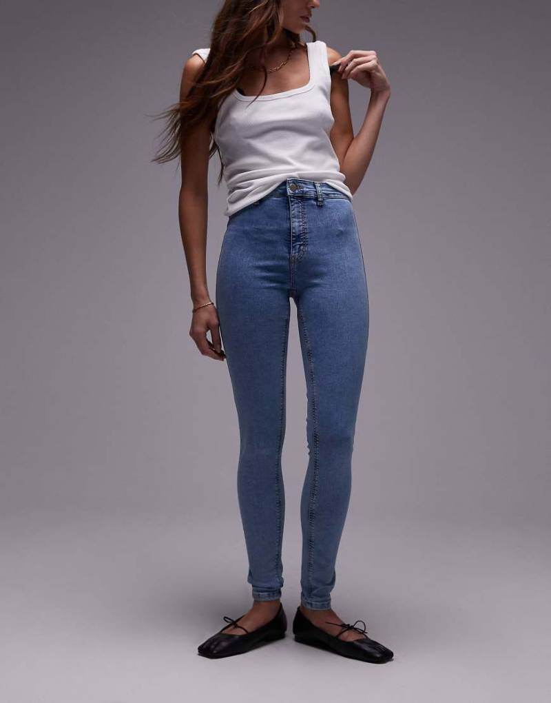Topshop - Joni - Sehr eng geschnittene Skinny-Jeans in Bleach-Waschung mit hohem Bund-Blau von Topshop