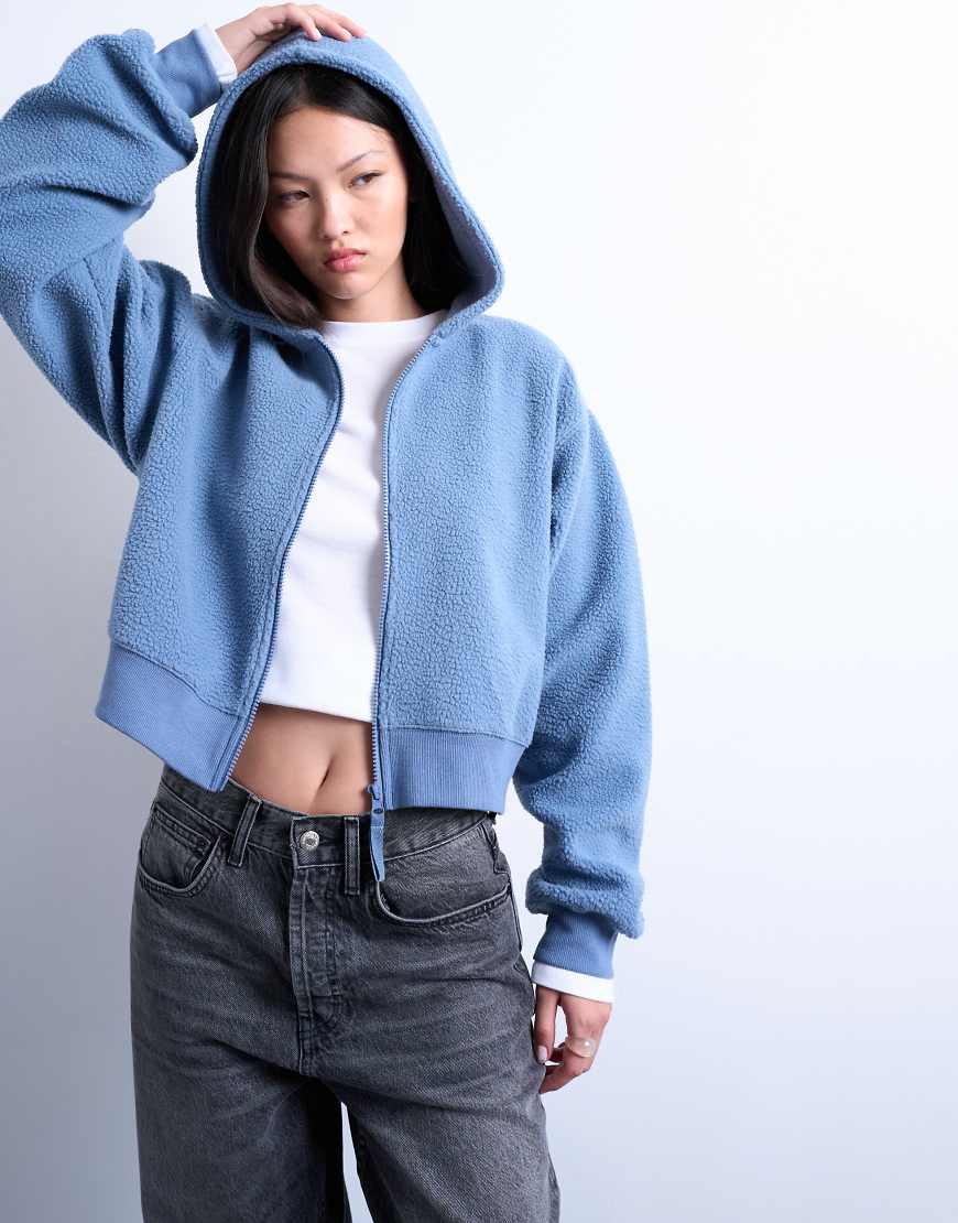 Topshop - Kapuzenjacke aus Teddystoff in Blau Topshop - Kapuzenjacke aus Teddystoff in Blau von Topshop