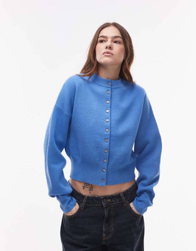 Topshop - Kompakte Strickjacke in Blau mit figurbetontem Schnitt von Topshop