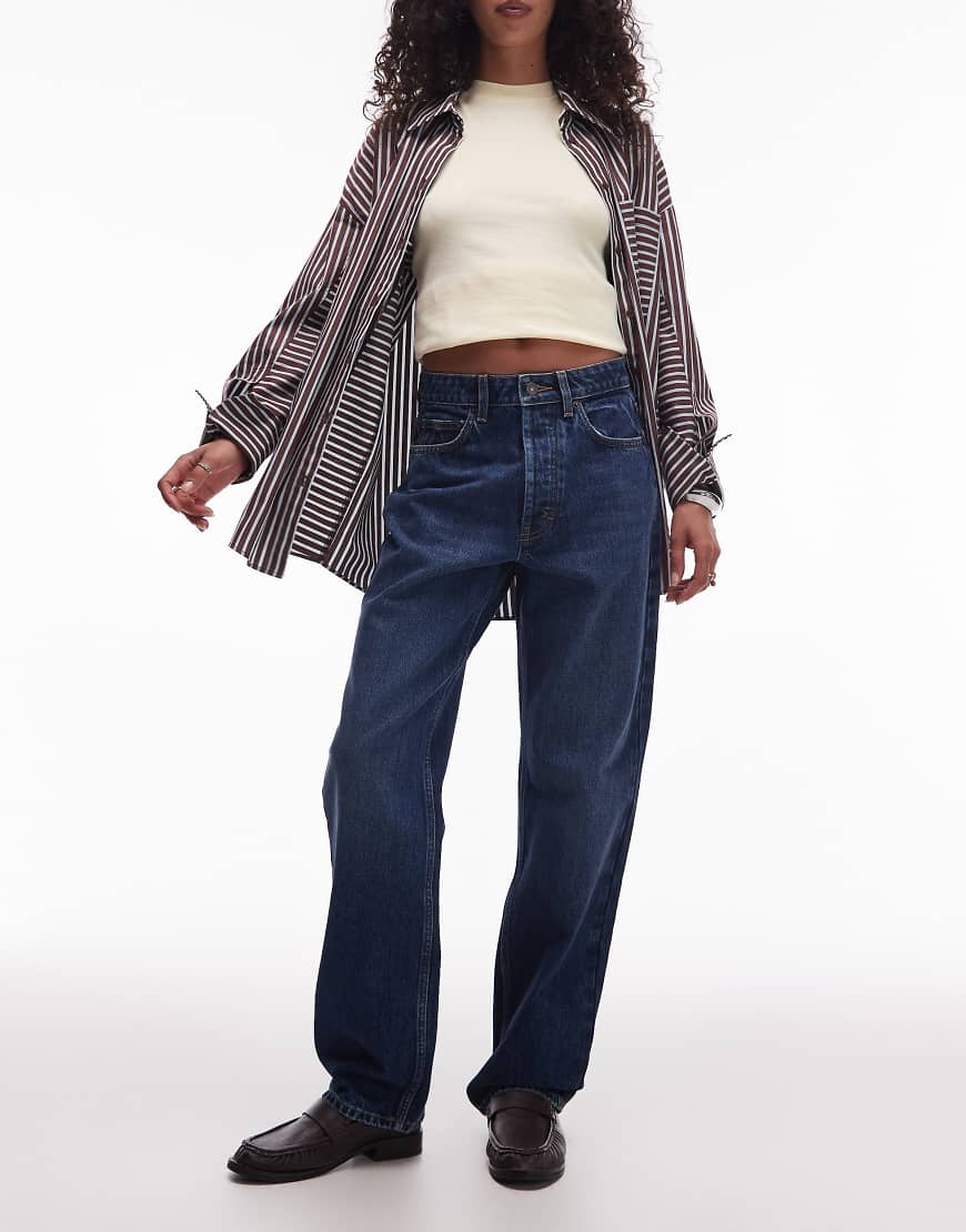 Topshop - Kort - Straight Jeans in kräftigem Blau mit hohem Bund von Topshop