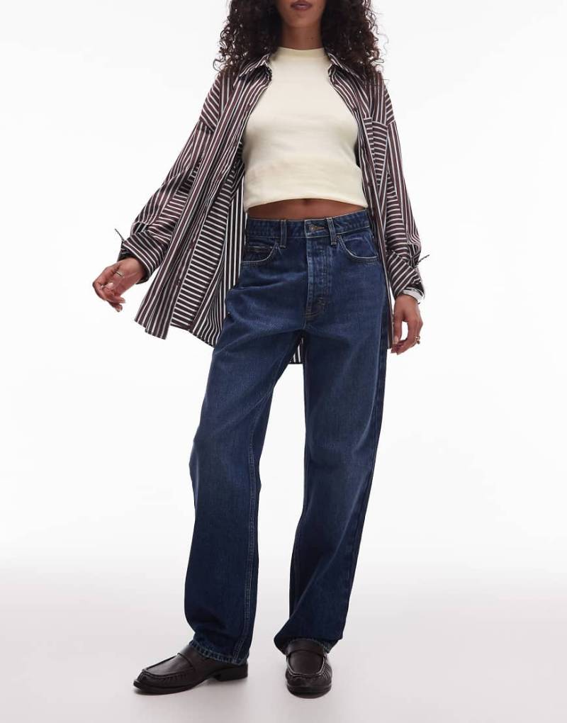 Topshop - Kort - Straight Jeans in kräftigem Blau mit hohem Bund von Topshop