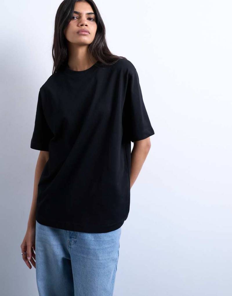 Topshop - Kurzärmliges Basic-T-Shirt aus hochwertigem Material in Schwarz von Topshop
