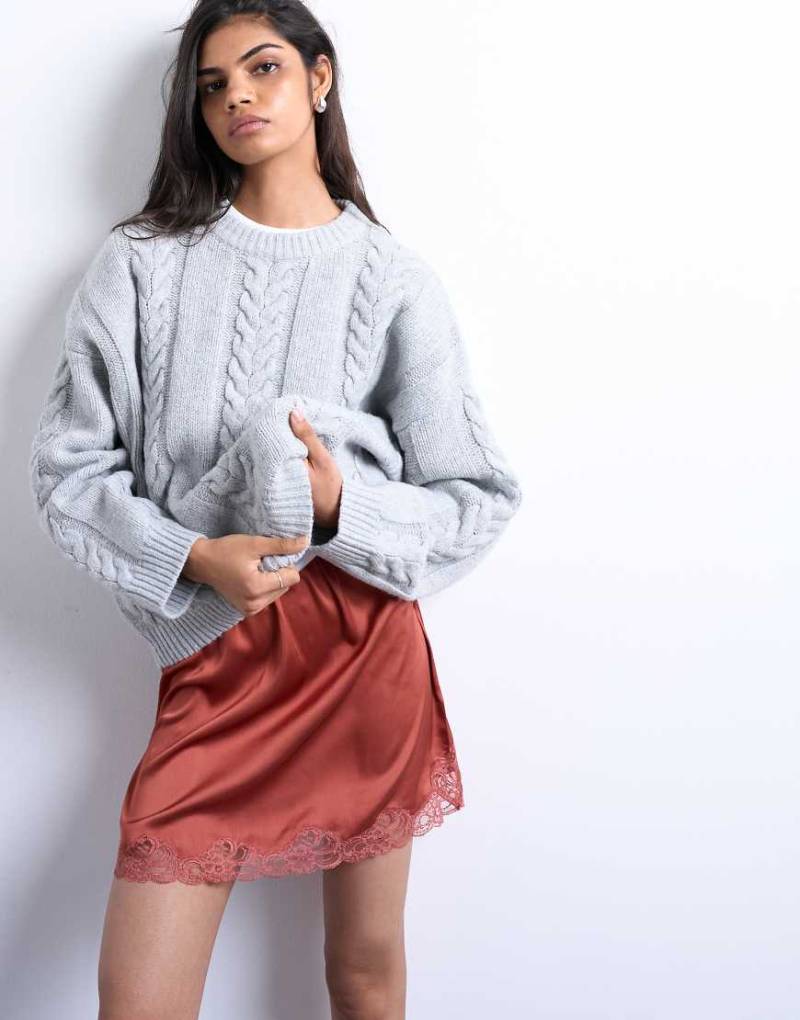 Topshop - Kurzer Petticoat-Rock aus Satin in Chutney-Orange mit Spitzensaum von Topshop