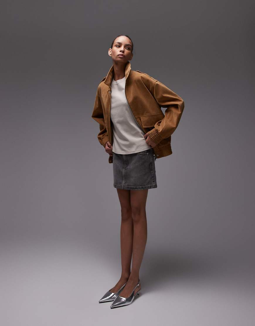 Topshop - Kurzer Volant-Jeansrock in Vintage-Grau Topshop - Kurzer Volant-Jeansrock in Vintage-Grau von Topshop