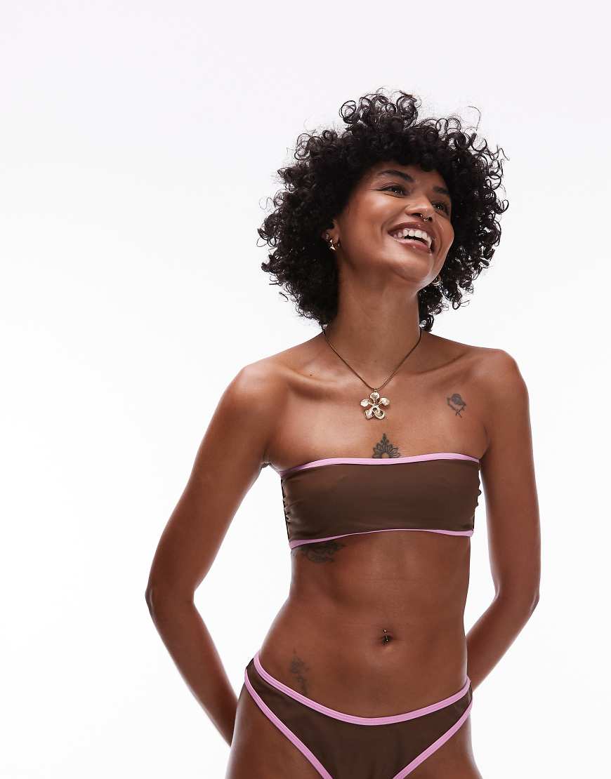 Topshop - LA - Trägerloses Bikinioberteil in Braun und Rosa-Keine Farbe von Topshop