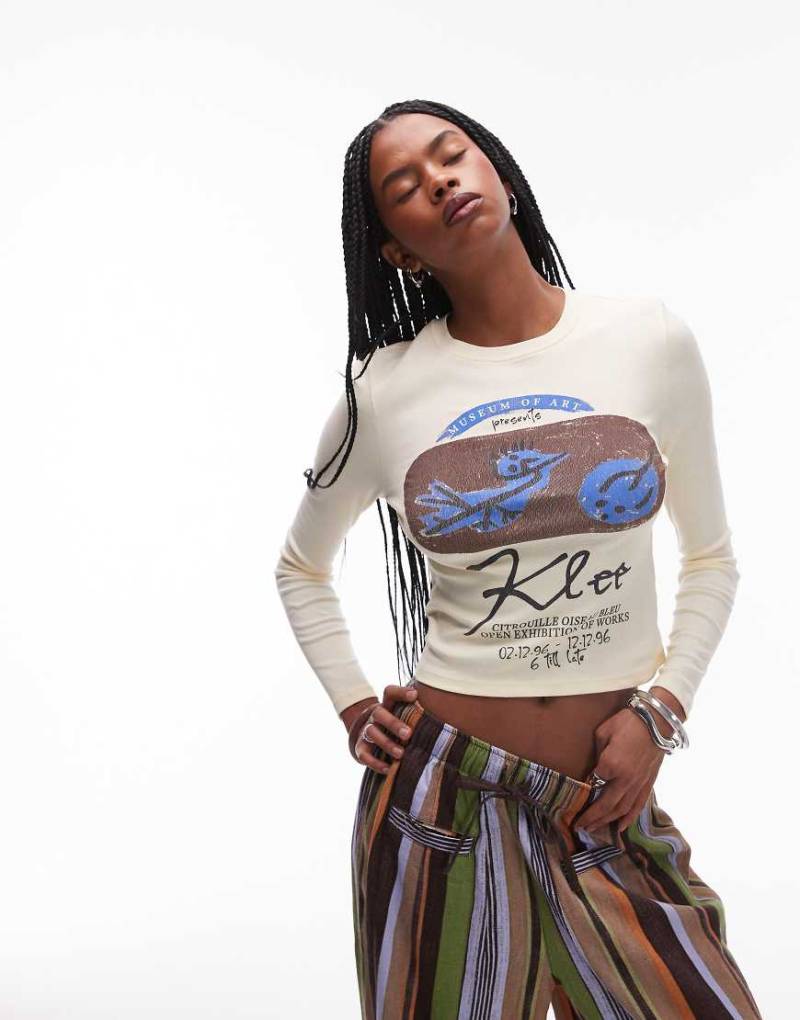 Topshop - Langärmliges, lizenziertes Shirt in Gelb mit „Paul Klee"-Print und knappem Schnitt von Topshop