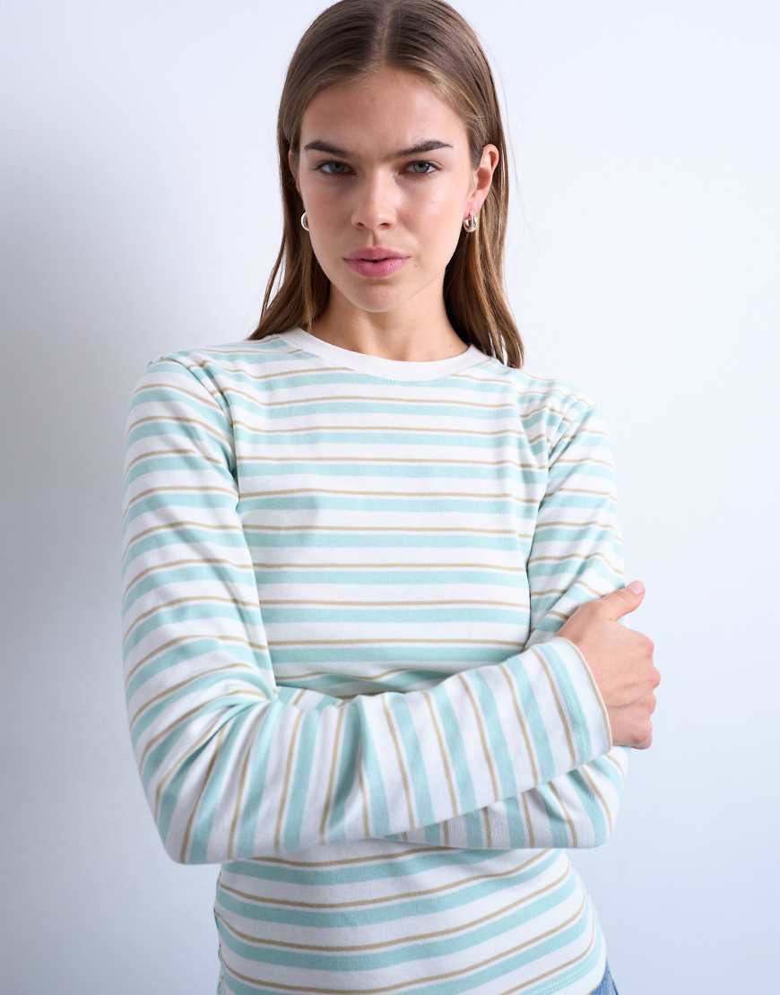 Topshop - Langärmliges Alltags-T-Shirt in Ecru gestreift-Weiß von Topshop
