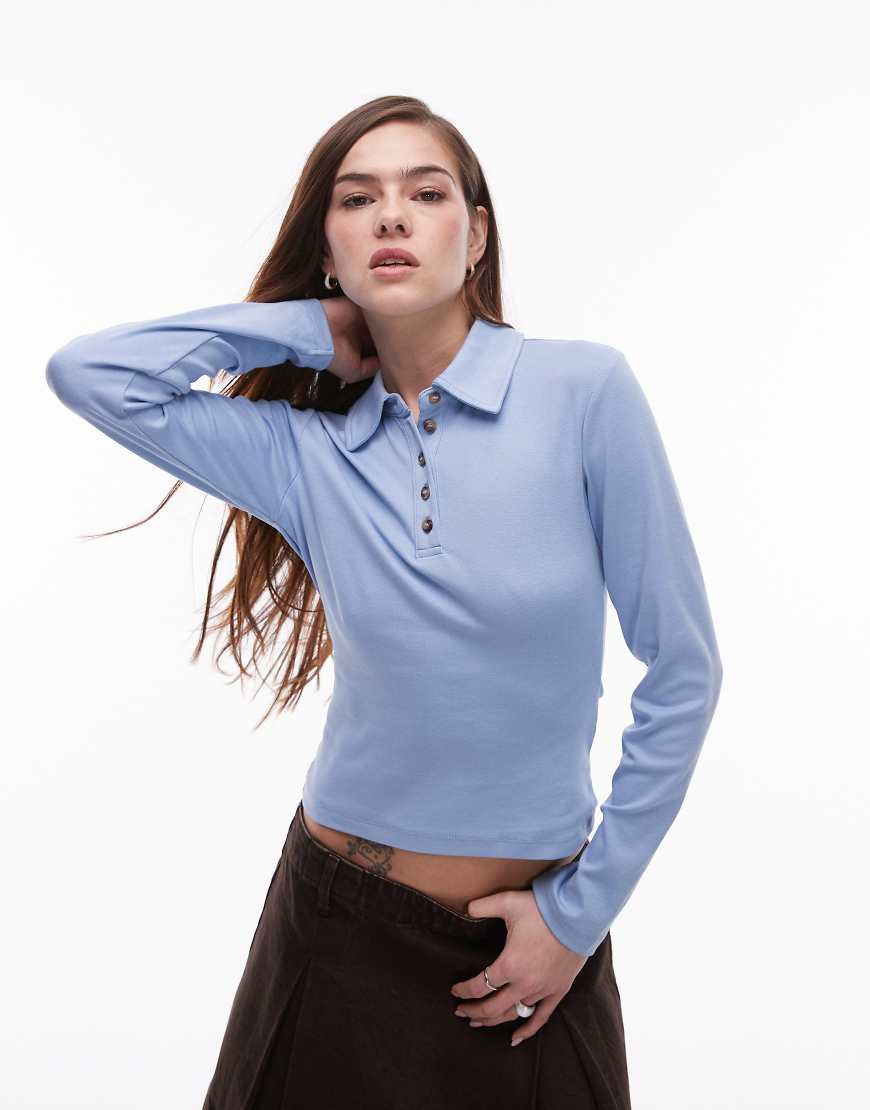Topshop - Langärmliges Rugby-Oberteil aus Jersey in Blau in eingelaufener Optik Topshop - Langärmliges Rugby-Oberteil aus Jersey in Blau in eingelaufener Optik von Topshop
