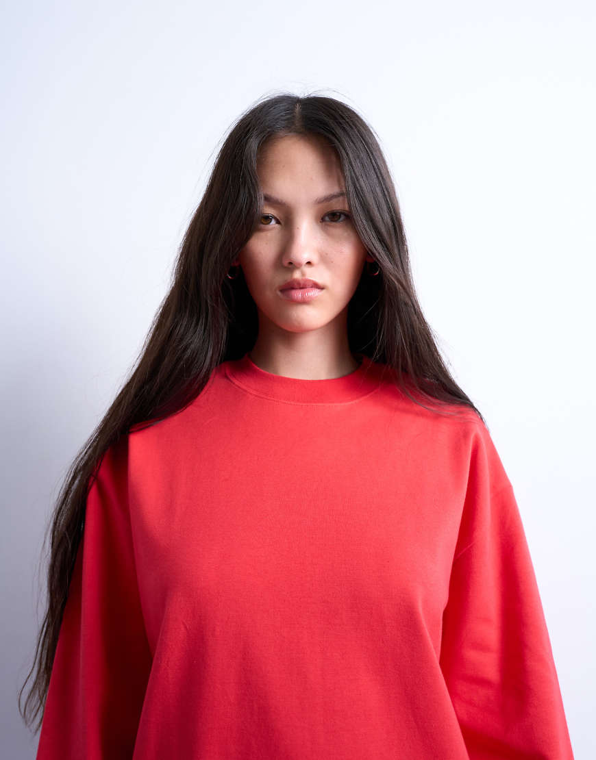 Topshop - Hochwertiges, langärmliges Skater-Shirt aus Interlock in Rot von Topshop