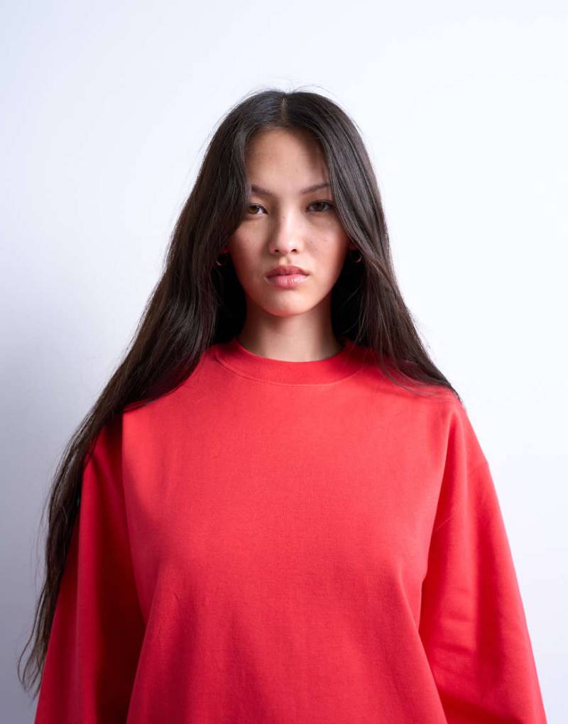 Topshop - Hochwertiges, langärmliges Skater-Shirt aus Interlock in Rot von Topshop