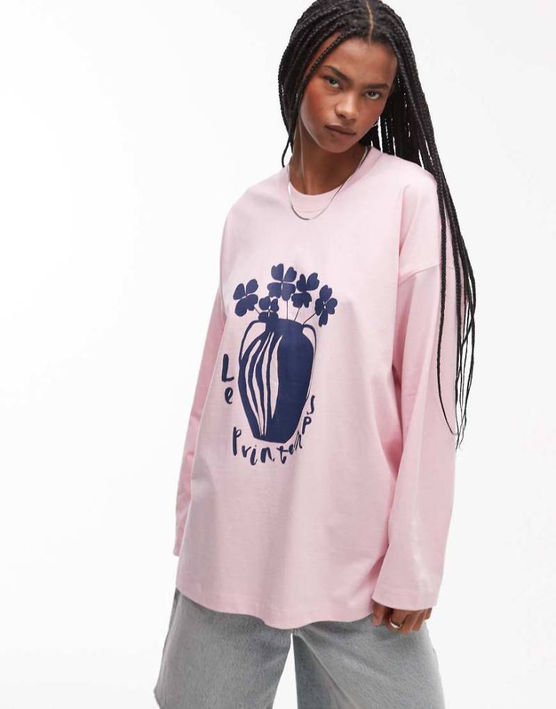 Topshop - Langarm-Skater-Oberteil in Rosa mit „Le Printemps"-Grafik Topshop - Langarm-Skater-Oberteil in Rosa mit „Le Printemps"-Grafik von Topshop