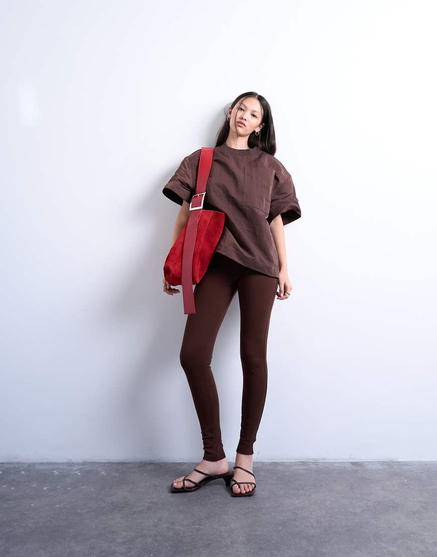 Topshop - Lange Leggings aus schwerem Stoff in Schokobraun-Brown von Topshop