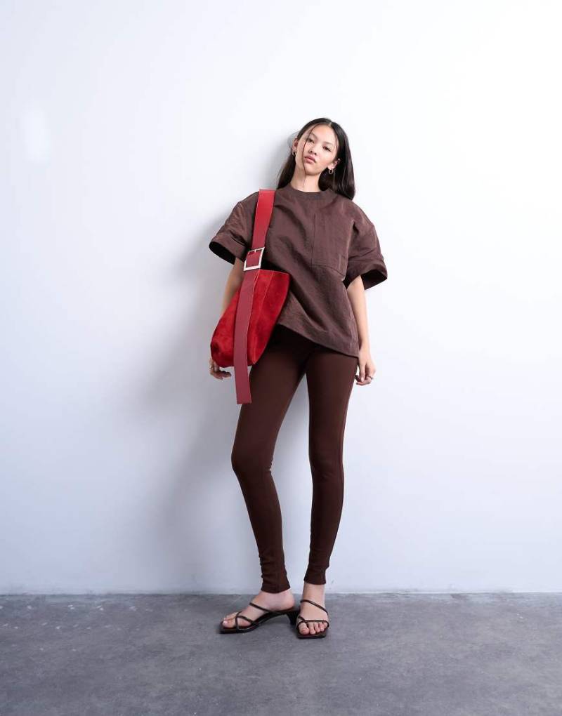 Topshop - Lange Leggings aus schwerem Stoff in Schokobraun-Brown Topshop - Lange Leggings aus schwerem Stoff in Schokobraun-Brown von Topshop
