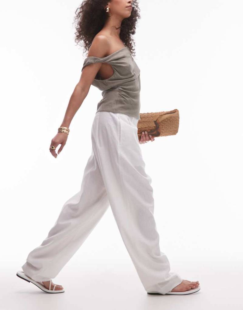 Topshop - Barrel-Leg-Hose in Weiß aus Leinen von Topshop