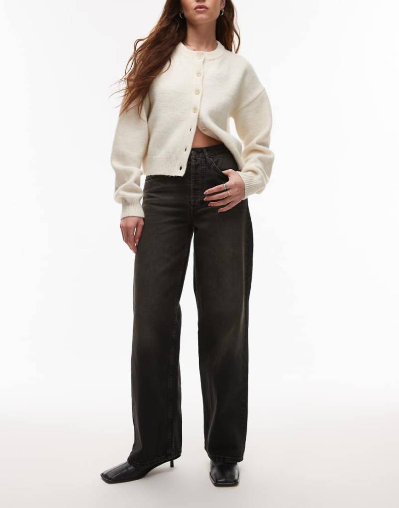 Topshop - Locker geschnittene Jeans in verwaschenem Vintage-Schwarz mit geradem Schnitt und mittelhohem Bund von Topshop