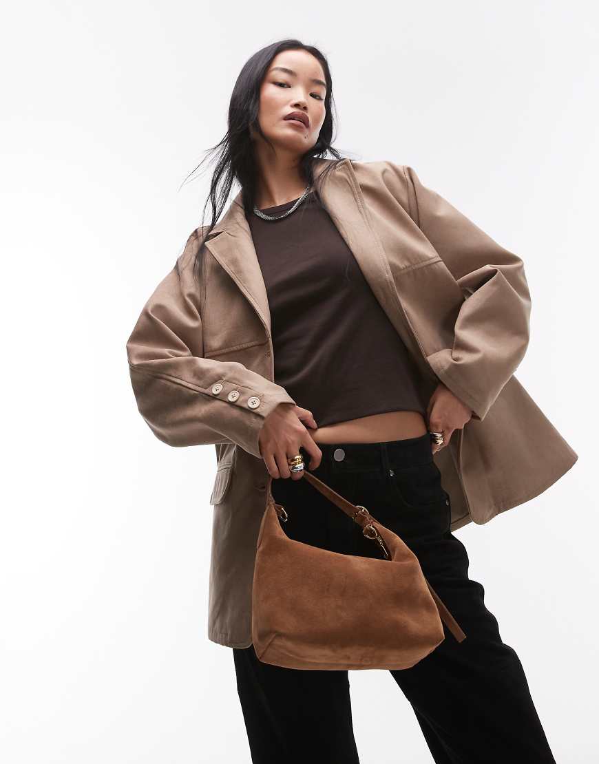 Topshop - Lockere Jacke aus Wildlederimitat in Hellbeige-Neutral von Topshop