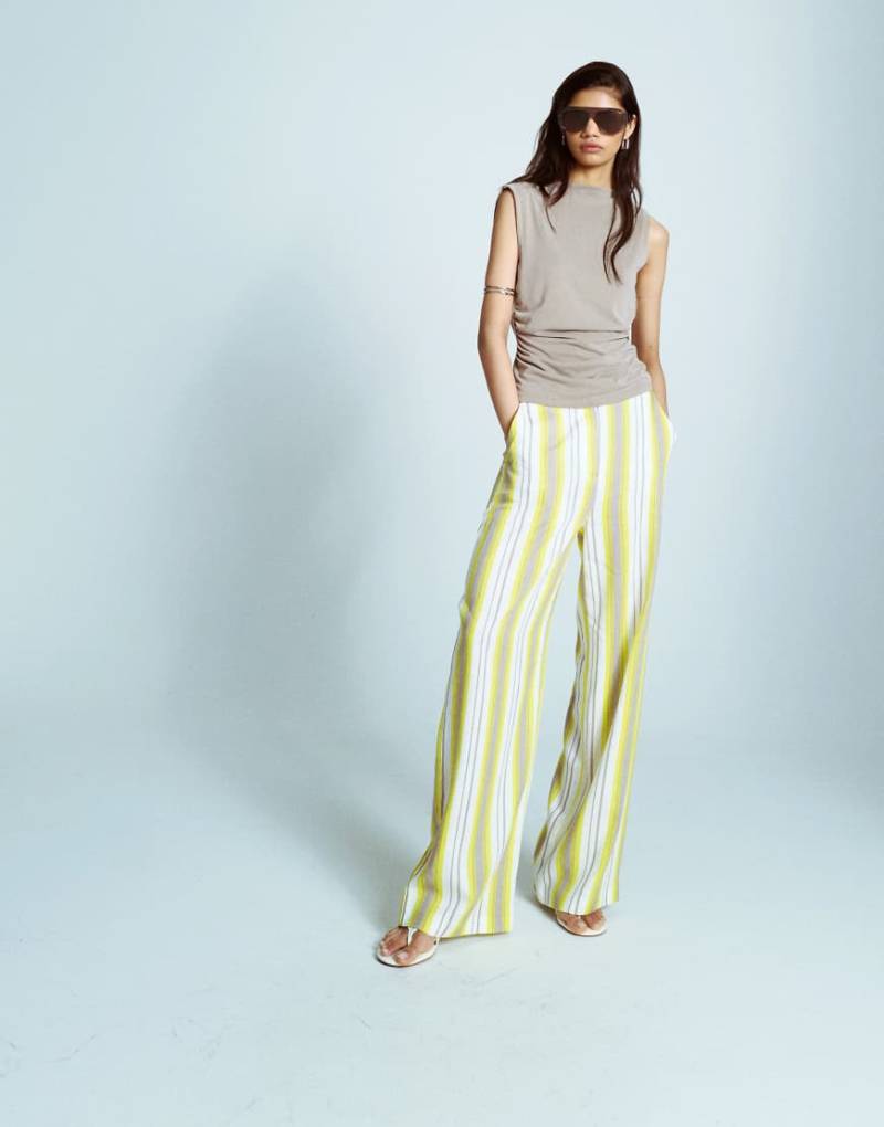 Topshop - Lockere Leinenhose in Gelb ohne Bund-Bunt von Topshop