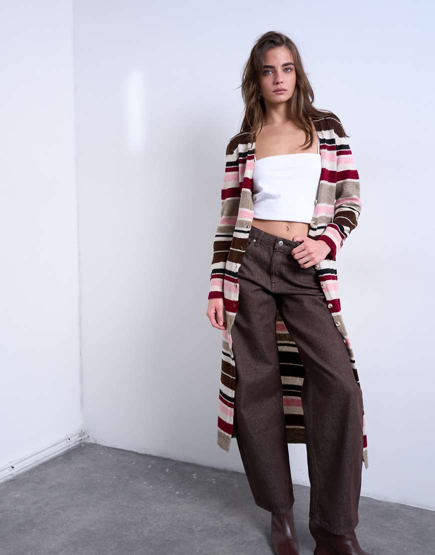 Topshop - Longline-Strickjacke mit bunten Streifen von Topshop