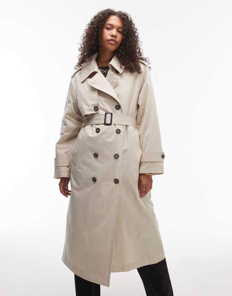 Topshop - Longline-Trenchcoat in Stein mit herausnehmbarem Teddyfutter-Neutral von Topshop