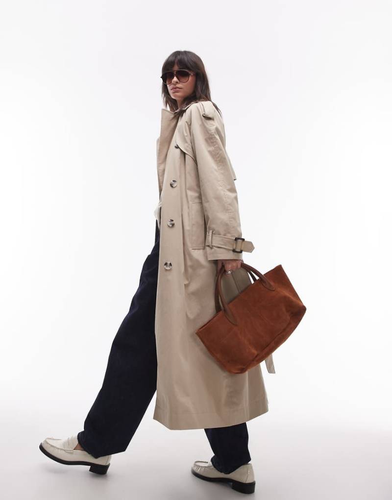 Topshop - Longline-Trenchcoat in Steinbeige mit Oversize-Schnitt-Neutral von Topshop