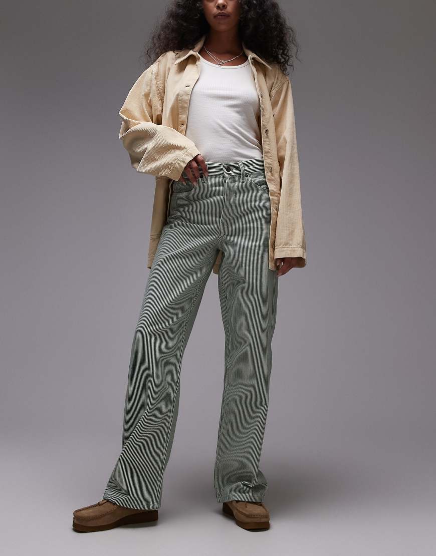 Topshop - Loose Fit Straight Jeans mit grünen Streifen und mittelhohem Bund von Topshop