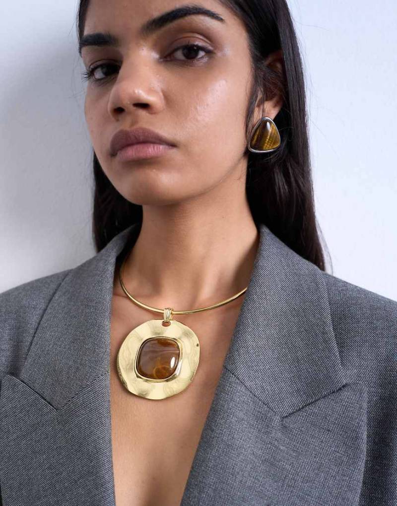 Topshop - Max - Statement-Halskette in Goldoptik mit braunem Stein-Goldfarben von Topshop