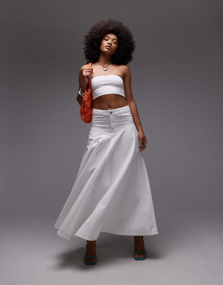 Topshop - Maxi-Jeansrock in Weiß mit Passe vorne von Topshop