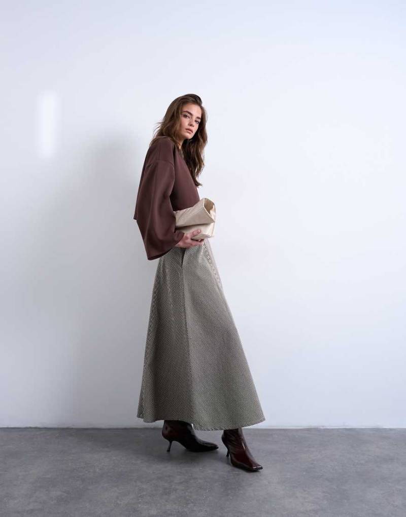 Topshop - Maxi-Tellerrock aus Denim in Braun gestreift-Brown von Topshop