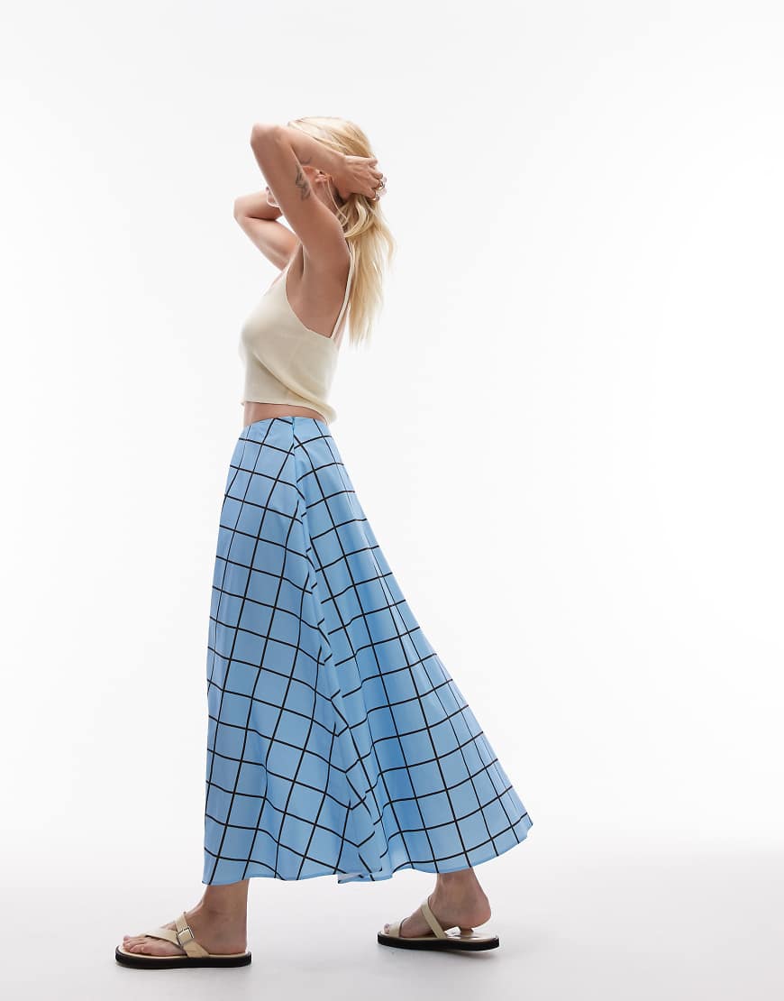 Topshop - Maxi-Tellerrock in Blau mit großem Karomuster-Bunt von Topshop