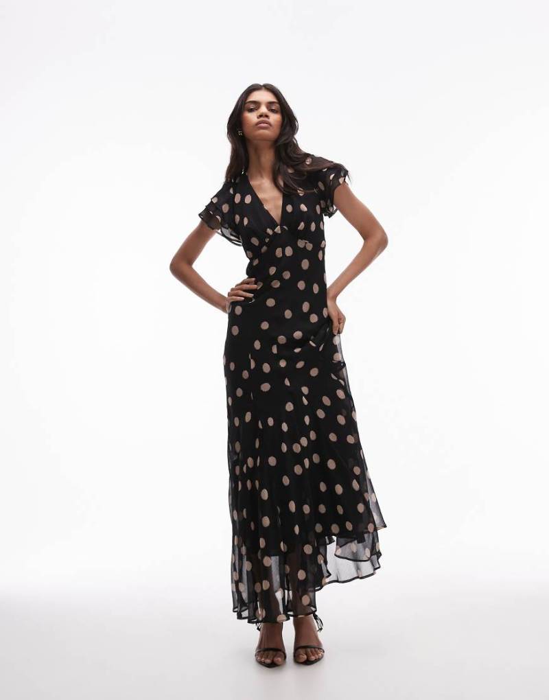 Topshop - Maxikleid für besondere Anlässe mit Punktemuster in Rosa und Schnürung am Rücken-Schwarz Topshop - Maxikleid für besondere Anlässe mit Punktemuster in Rosa und Schnürung am Rücken-Schwarz von Topshop