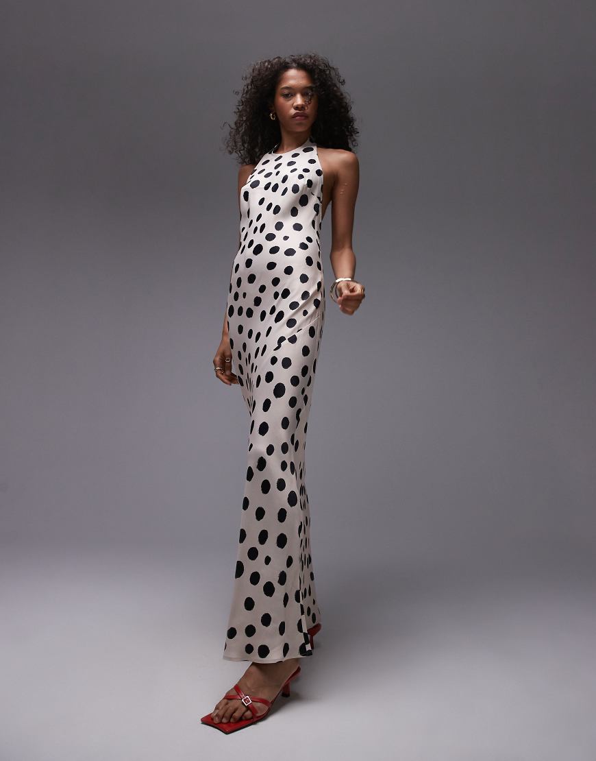 Topshop - Maxikleid mit Punktmuster in Schwarz-Weiß und Neckholder-Bunt Topshop - Maxikleid mit Punktmuster in Schwarz-Weiß und Neckholder-Bunt von Topshop