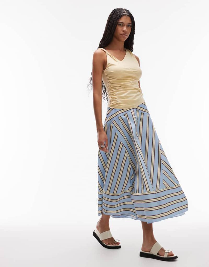 Topshop - Maxirock in Blau mit geteilten Streifen in Limettengrün und abfallendem Bund-Bunt von Topshop