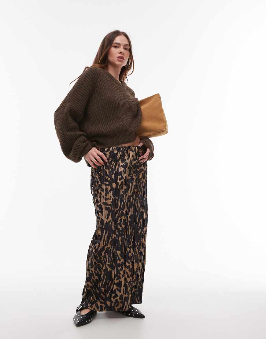 Topshop - Mehrfarbiger, plissierter Midaxi-Rock mit abstraktem Animalprint-Braun Topshop - Mehrfarbiger, plissierter Midaxi-Rock mit abstraktem Animalprint-Braun von Topshop