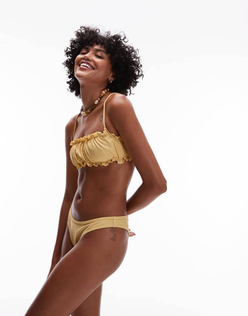 Topshop - Miami Frill - Bikinihose in Gelb mit Slip-Schnitt und hohem Beinausschnitt von Topshop