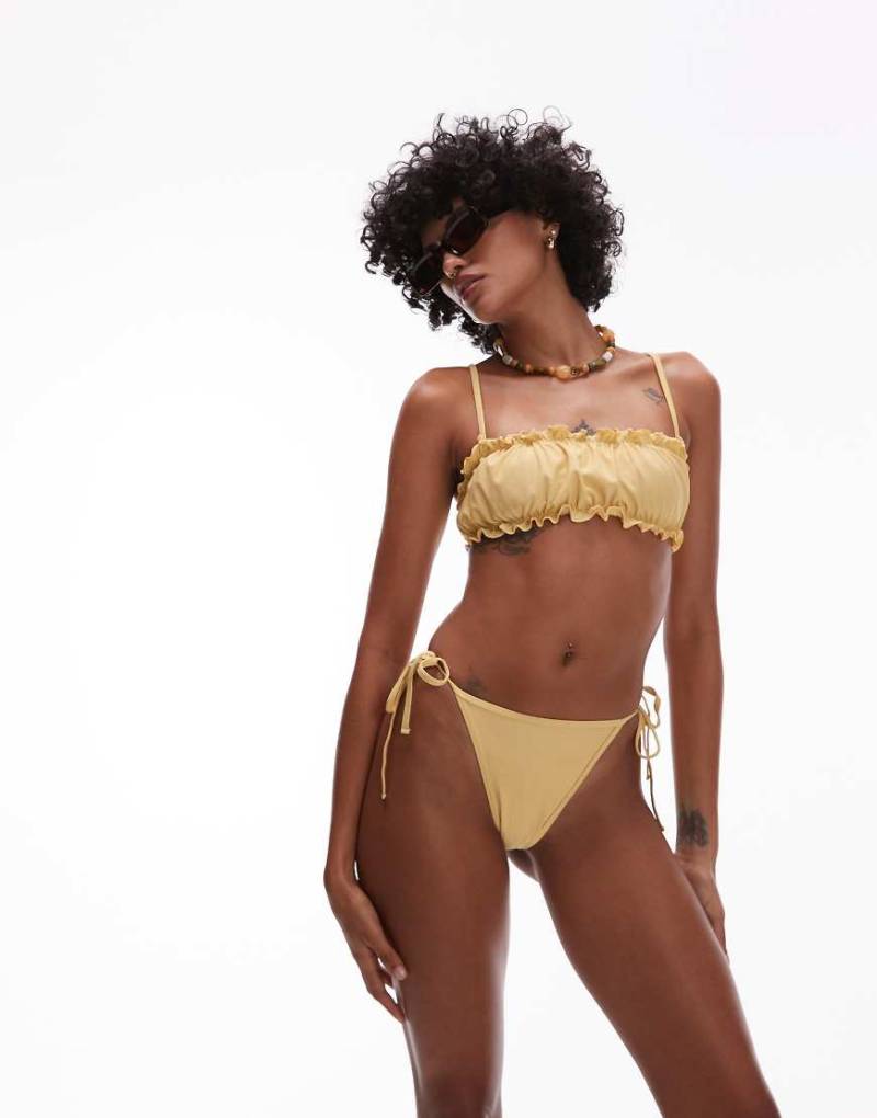 Topshop - Miami Frill - Bikinihose in Gelb mit Tanga-Schnitt von Topshop