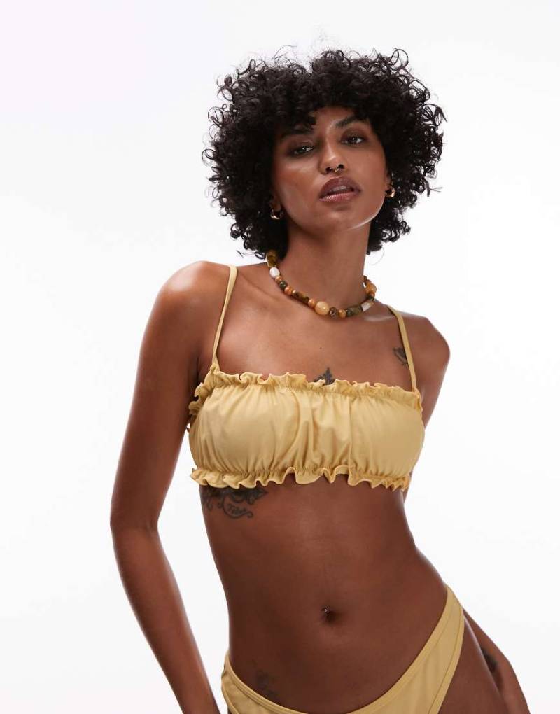 Topshop - Miami Frill - Gerüschtes, trägerloses Bikinioberteil in Gelb von Topshop