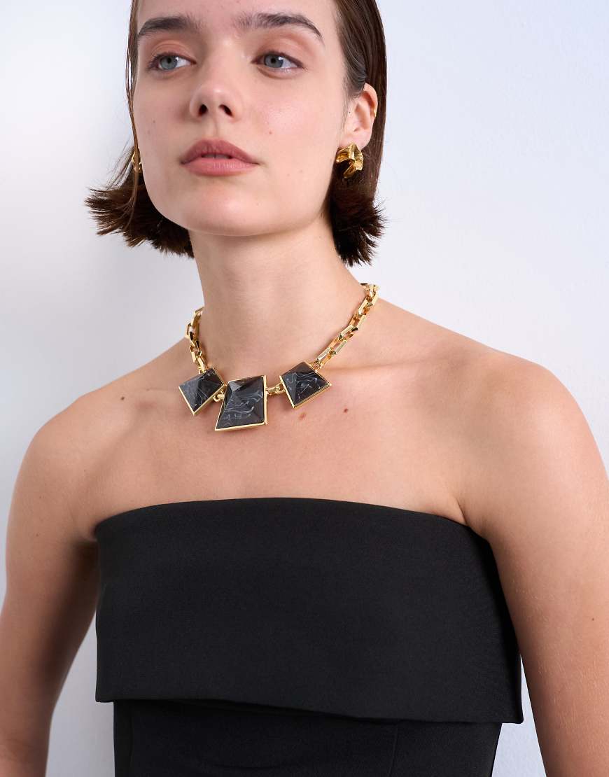 Topshop - Milo - Statement-Halskette in Goldoptik und Schwarz-Goldfarben Topshop - Milo - Statement-Halskette in Goldoptik und Schwarz-Goldfarben von Topshop