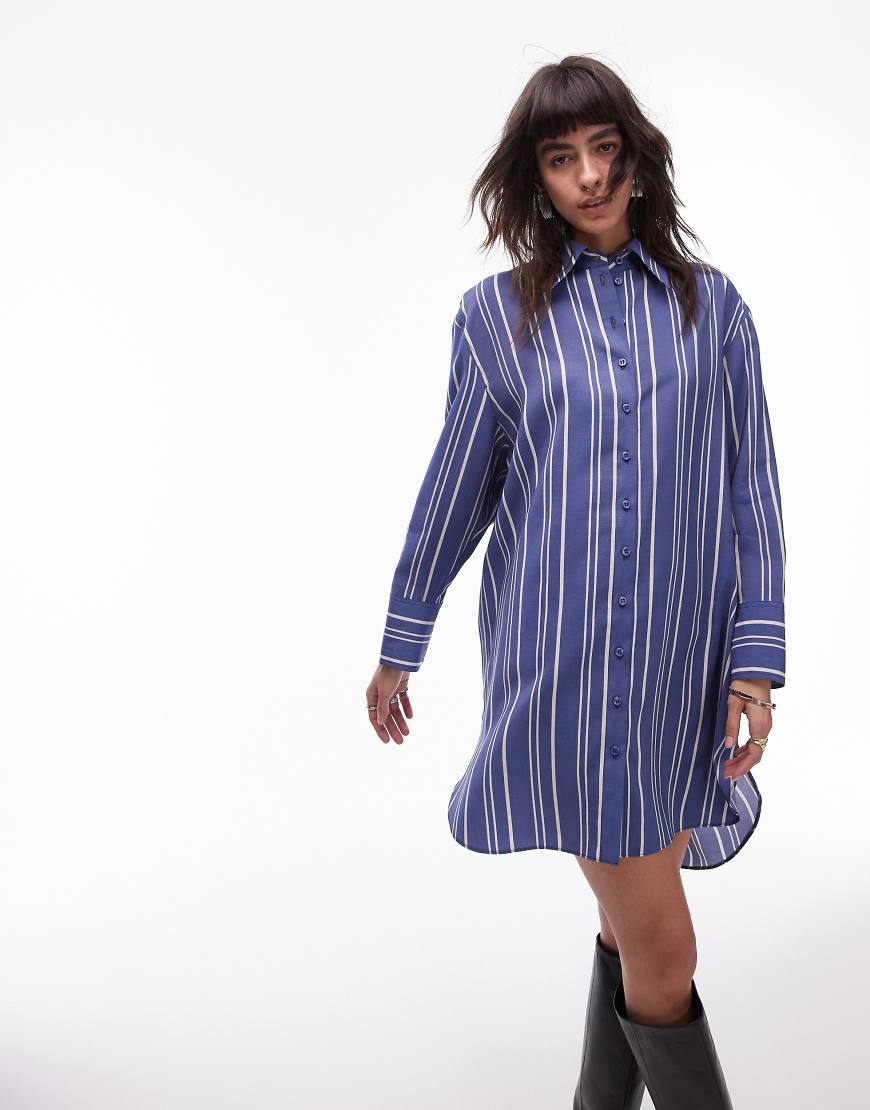 Topshop - Mini-Hemdkleid in Blau gestreift mit Stufensaum-Bunt Topshop - Mini-Hemdkleid in Blau gestreift mit Stufensaum-Bunt von Topshop